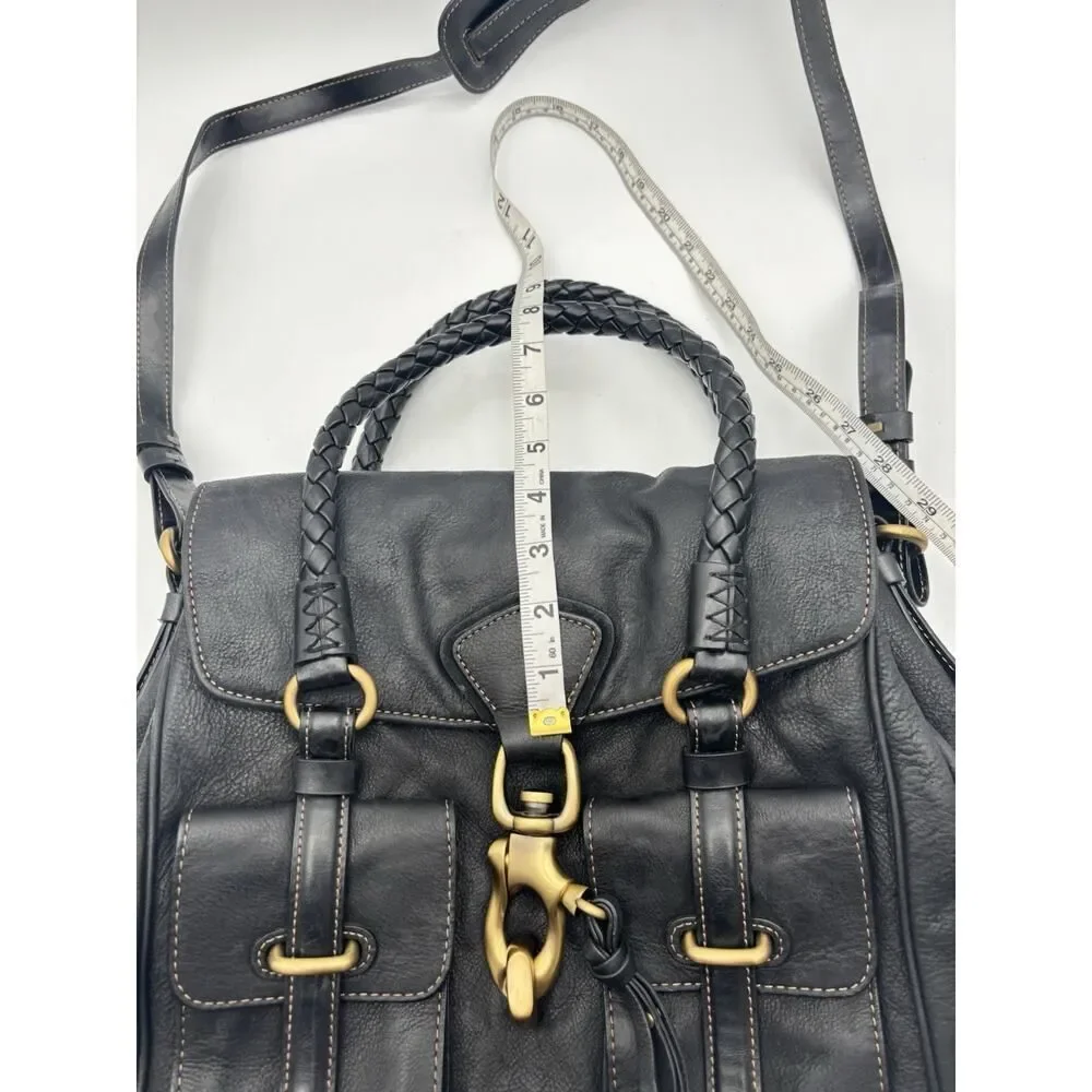 Francesco Biasia Shoulder Bag Leather Braided Handles Buckle Pockets Crossbody